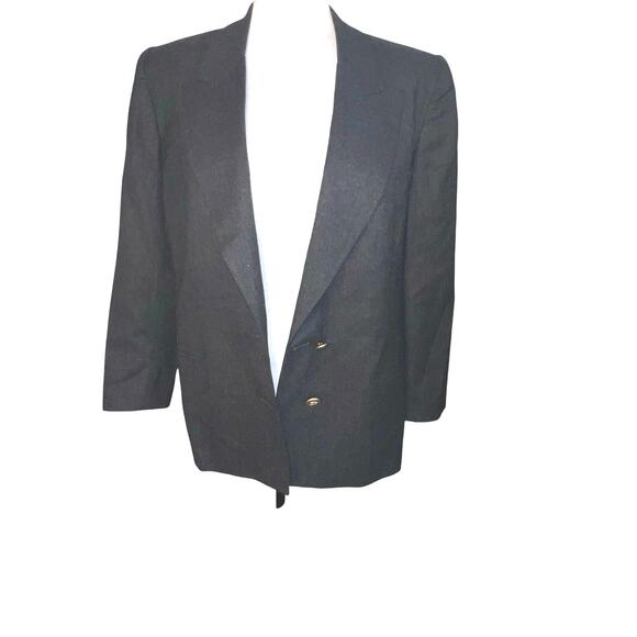 Talbots Women’s Size 12P Gray Wool Gold Button Mid Length Y2K Vintage Blazer USA - Picture 3 of 11